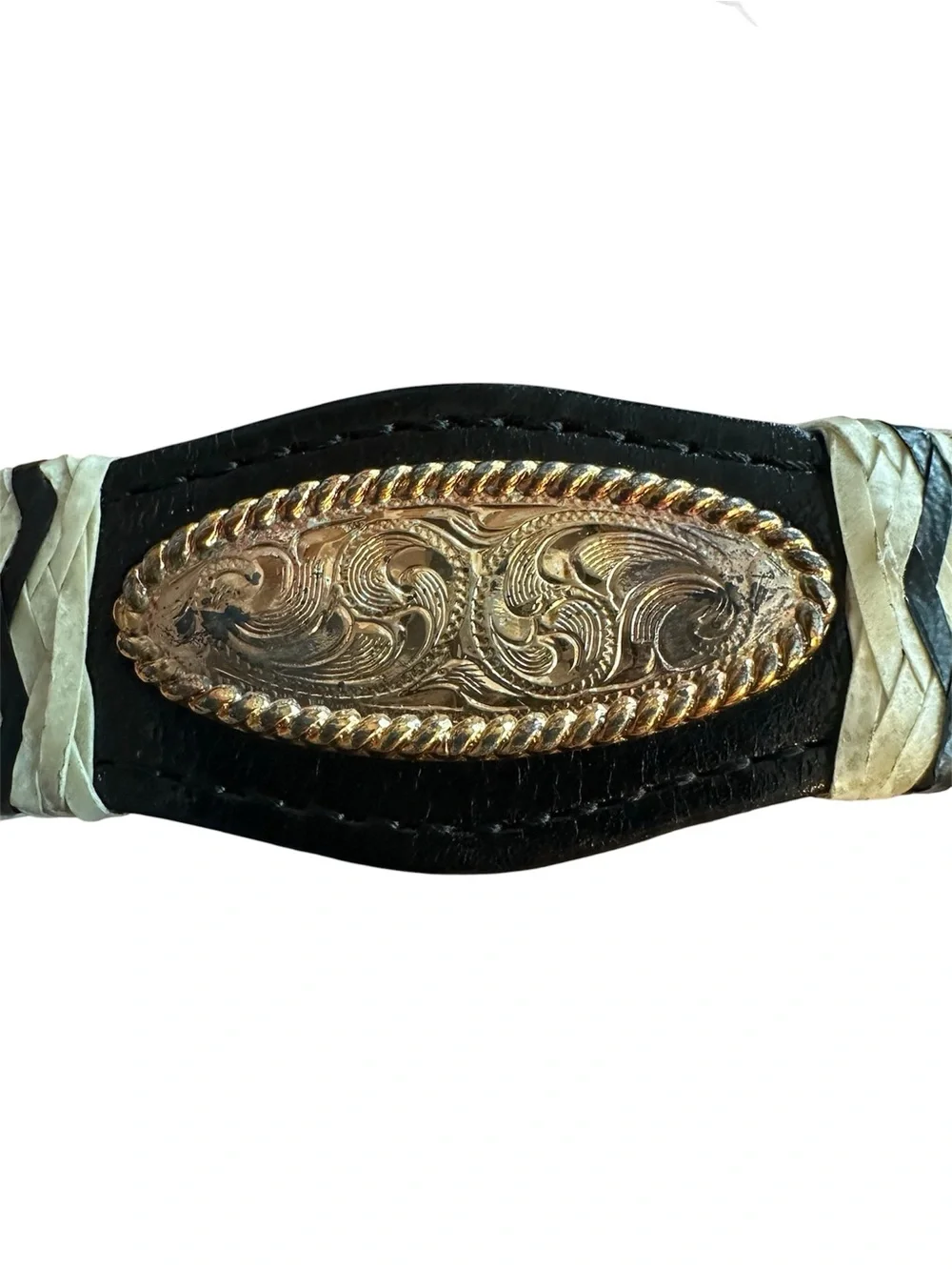Black Leather Nocona Western Belt with Gold-Tone Rodeo Conchos
